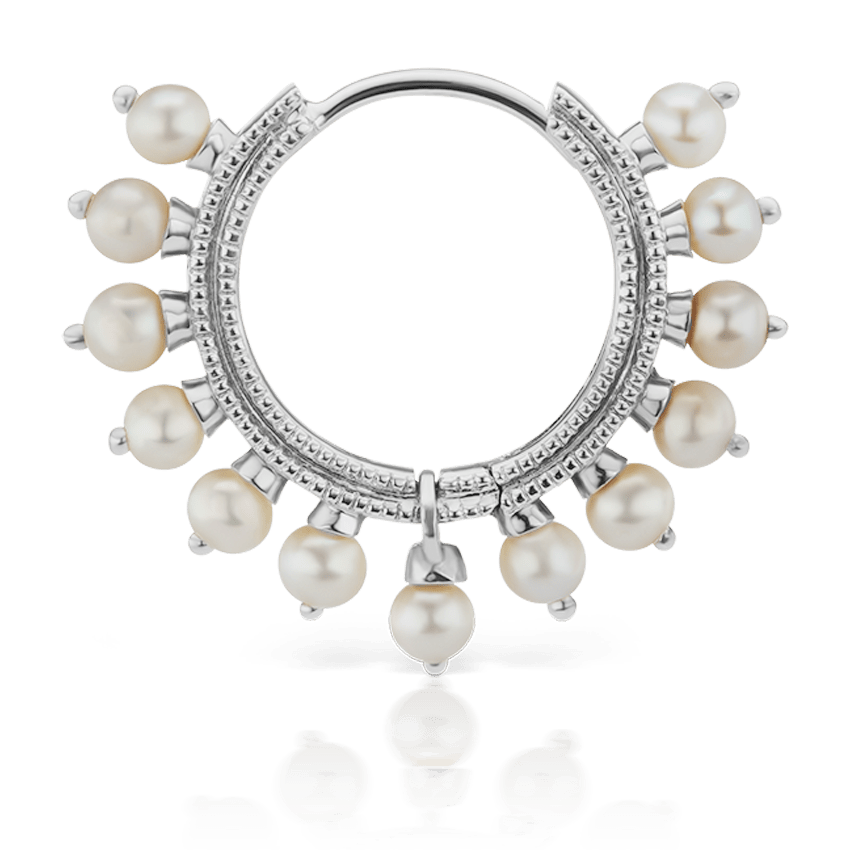 Pearl Coronet Hoop Earring White Gold 9.5mm
