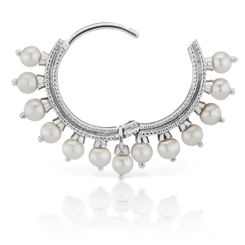 Pearl Coronet Hoop Earring White Gold 9.5mm