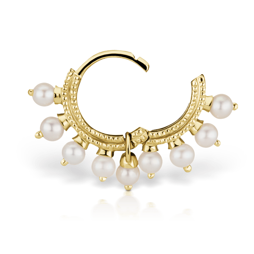 Pearl Coronet Hoop Earring Yellow Gold 6.5mm