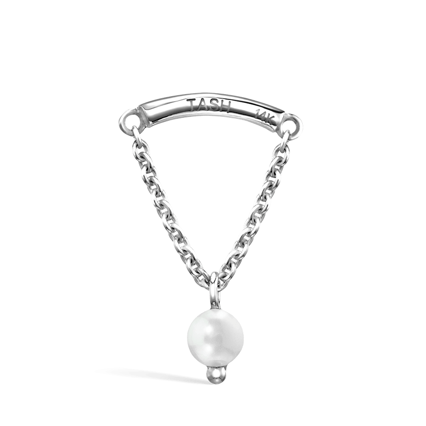 Pearl Drape Threaded Stud Earring White Gold 2.5mm Horizontal