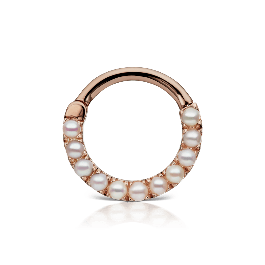 Pearl Horizontal Eternity Hoop Earring Rose Gold 8mm 16 Gauge = 1.3mm