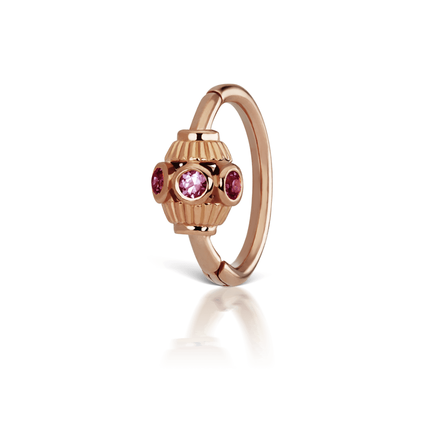 Pink Sapphire Indian Bead Hoop Earring Rose Gold 8mm