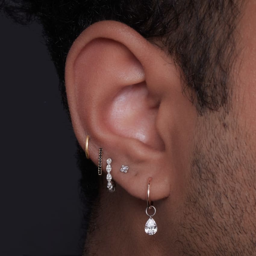 Diamond Lucky Clover Threaded Stud Earring Yellow Gold