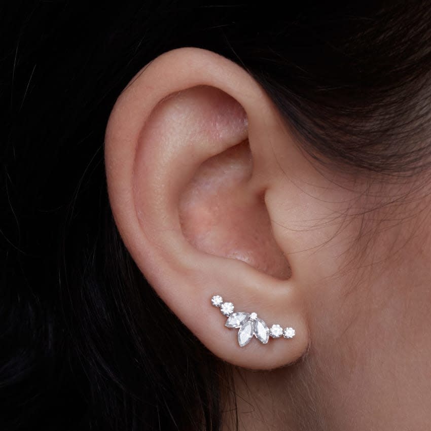 Invisible Diamond Lotus Open Garland Ear Climber Yellow Gold Right