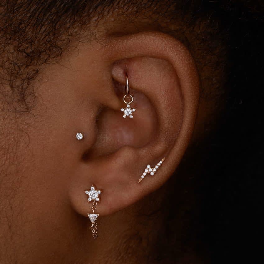 Diamond Lightning Bolt Stud Earring Yellow Gold 11mm