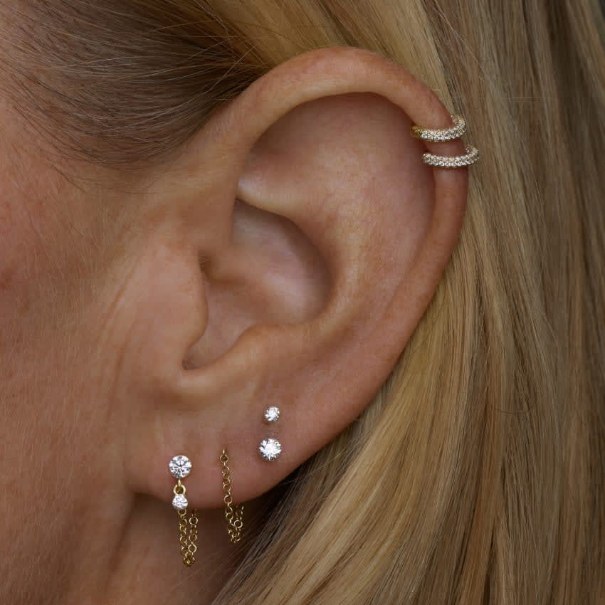 Invisible Set Diamond Dangle Chain Wrap Stud Earring