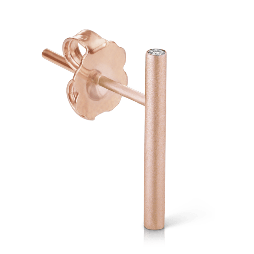 Round Matte Bar with Diamond Ends Stud Earring Rose Gold 11mm