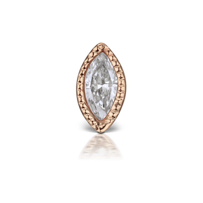 Scalloped Marquise Diamond Stud Earring Rose Gold 4mm