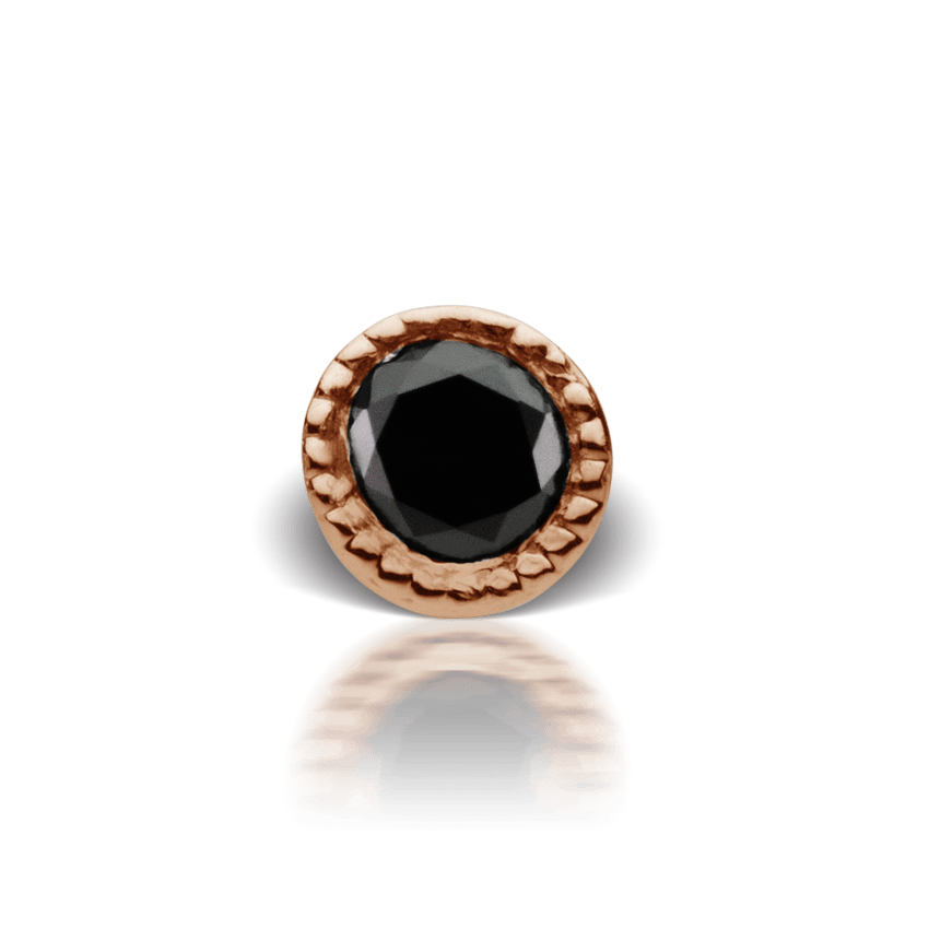 Scalloped Set Black Diamond Threaded Stud Earring Rose Gold 3mm