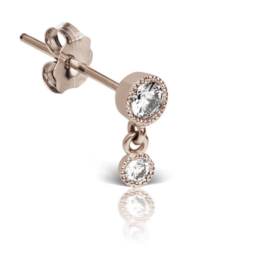 Scalloped Set Diamond Stud Earring Rose Gold 3mm / 2mm