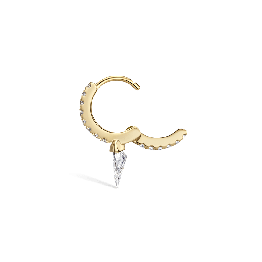 Silhouette Diamond Short Spike Eternity Hoop Earring Yellow Gold 6.5mm