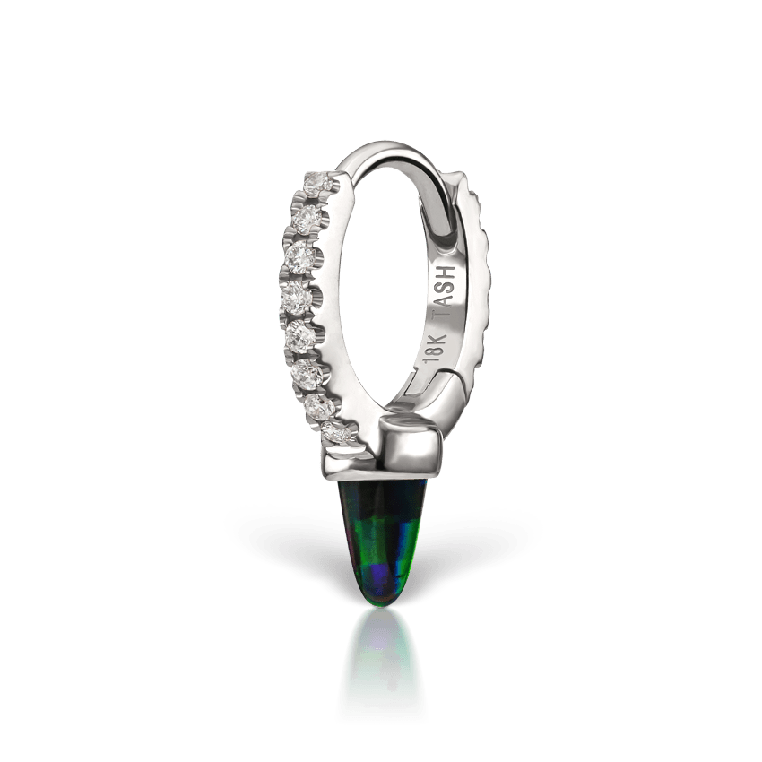 Single Short Black Opal Spike Diamond Eternity Hoop Earring