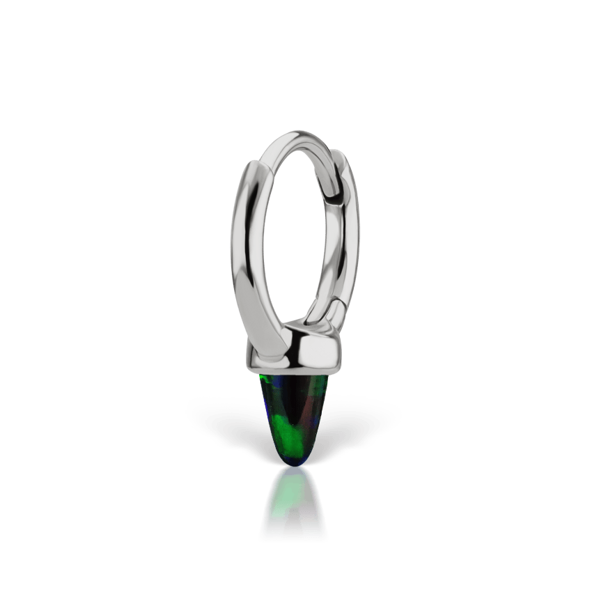 Single Short Black Opal Spike Hoop Earring (Non Rotating) White Gold 6.5mm