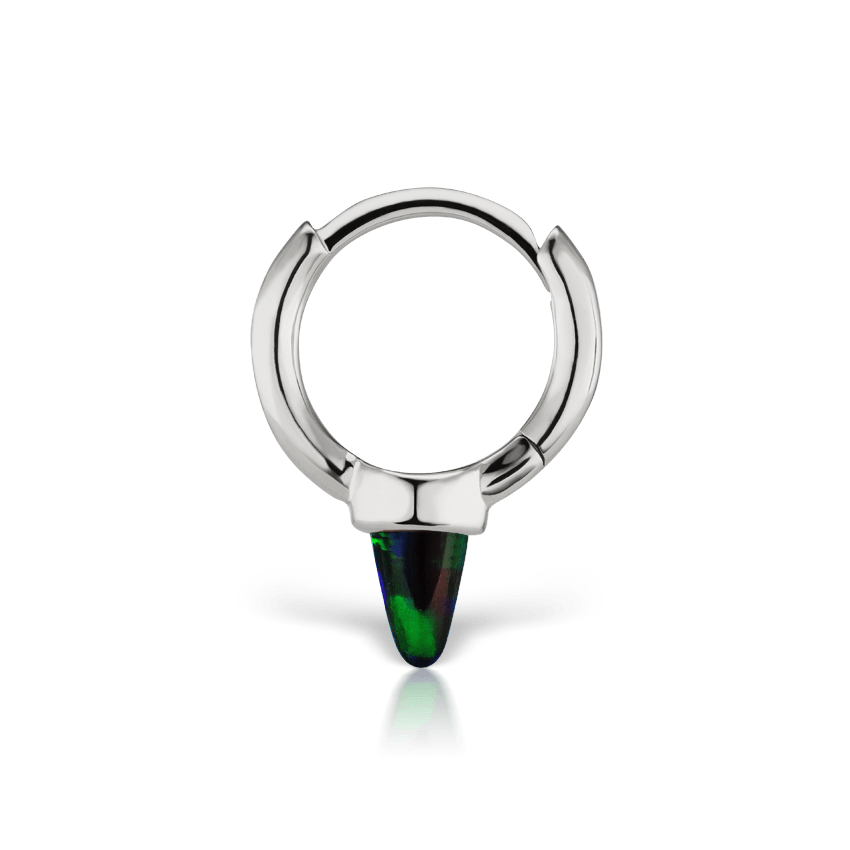 Single Short Black Opal Spike Hoop Earring (Non Rotating) White Gold 6.5mm