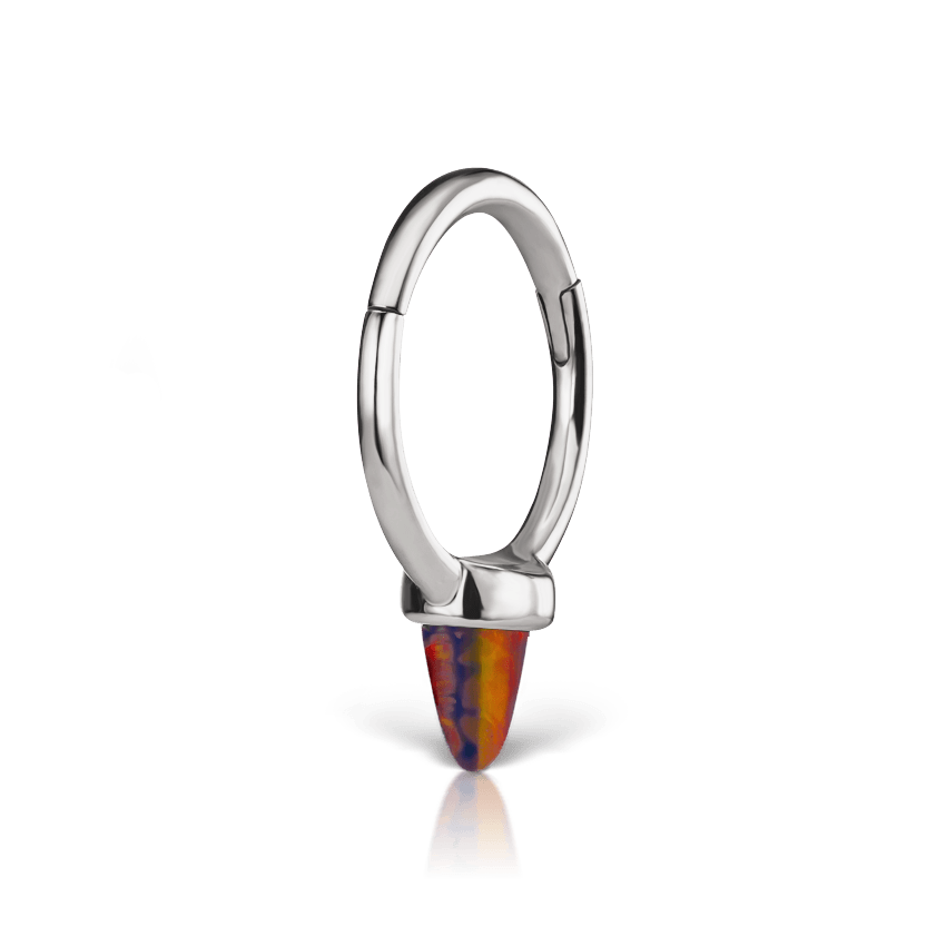 Single Short Black Red Opal Spike Hoop Earring White Gold 8mm