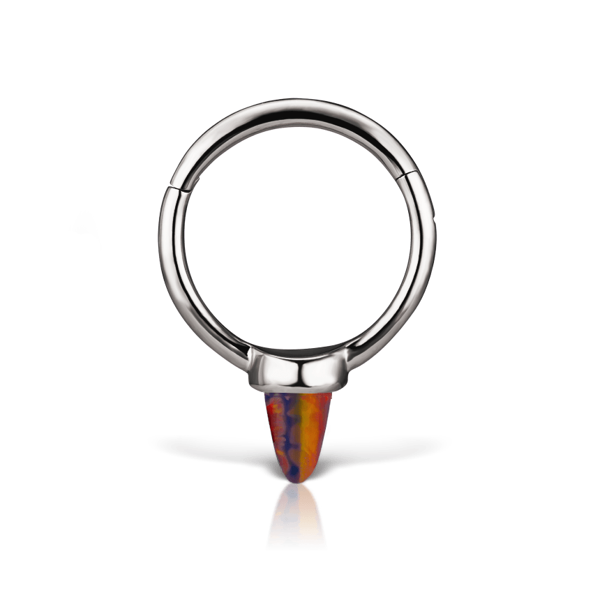 Single Short Black Red Opal Spike Hoop Earring White Gold 8mm