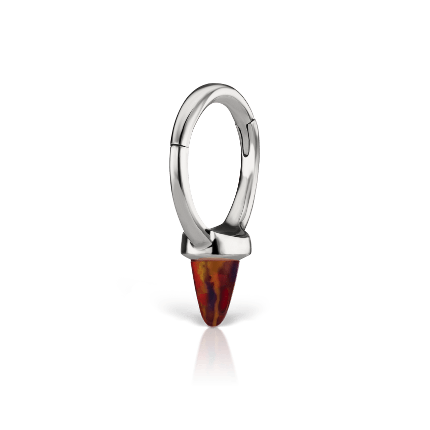 Single Short Black-Red Opal Spike Hoop Earring