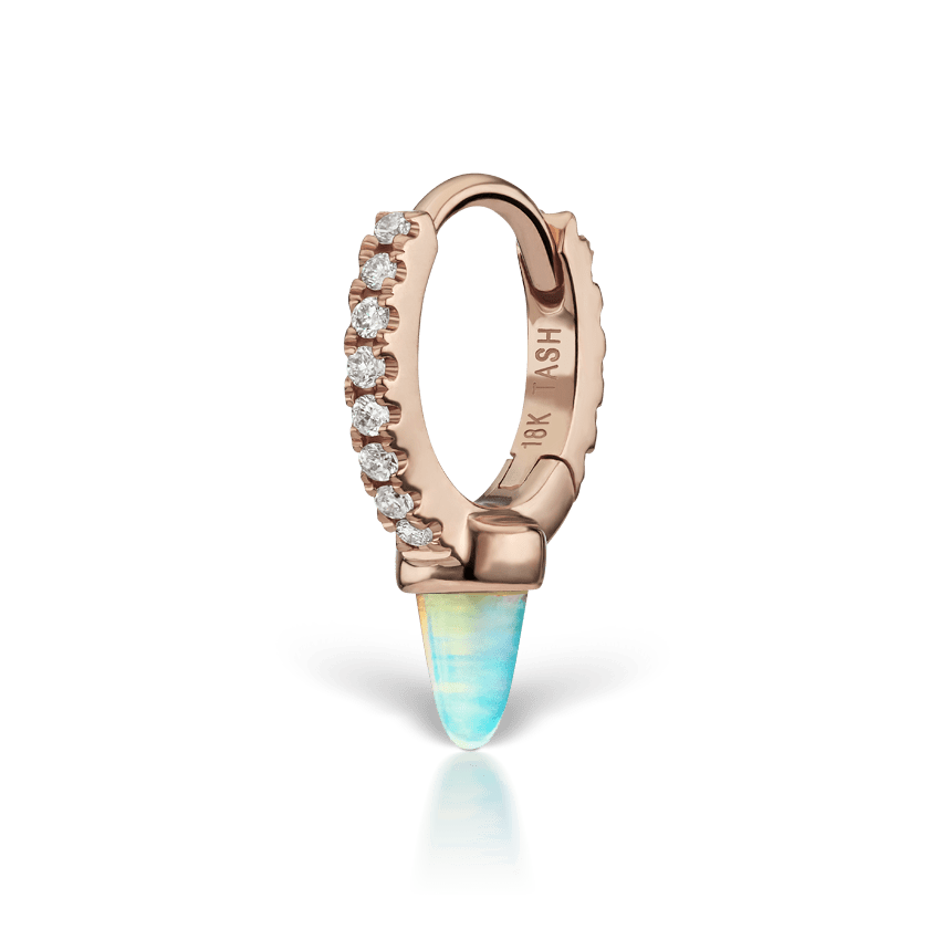 Single Short Opal Spike Diamond Eternity Hoop Earring Rose Gold 6.5mm
