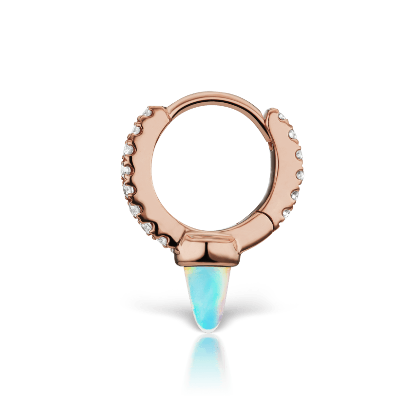 Single Short Opal Spike Diamond Eternity Hoop Earring Rose Gold 6.5mm