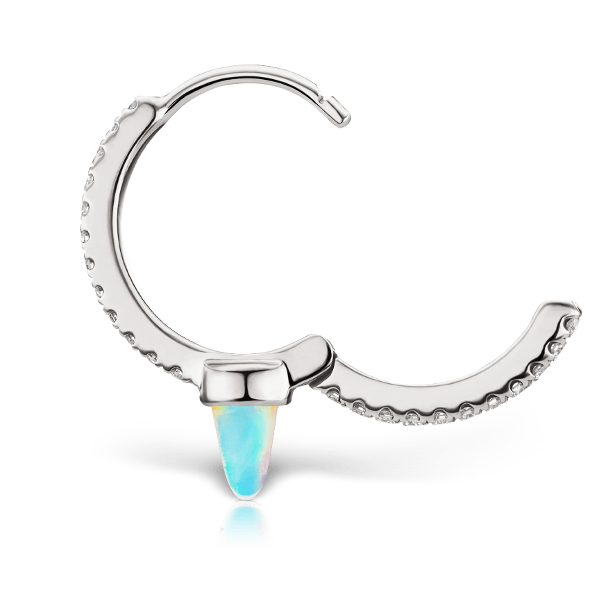 Single Short Opal Spike Diamond Eternity Hoop Earring White Gold 9.5mm