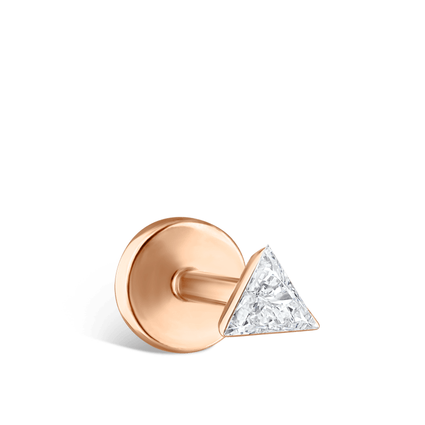 Invisible Set Triangle Diamond Threaded Stud Earring Rose Gold 2.5mm