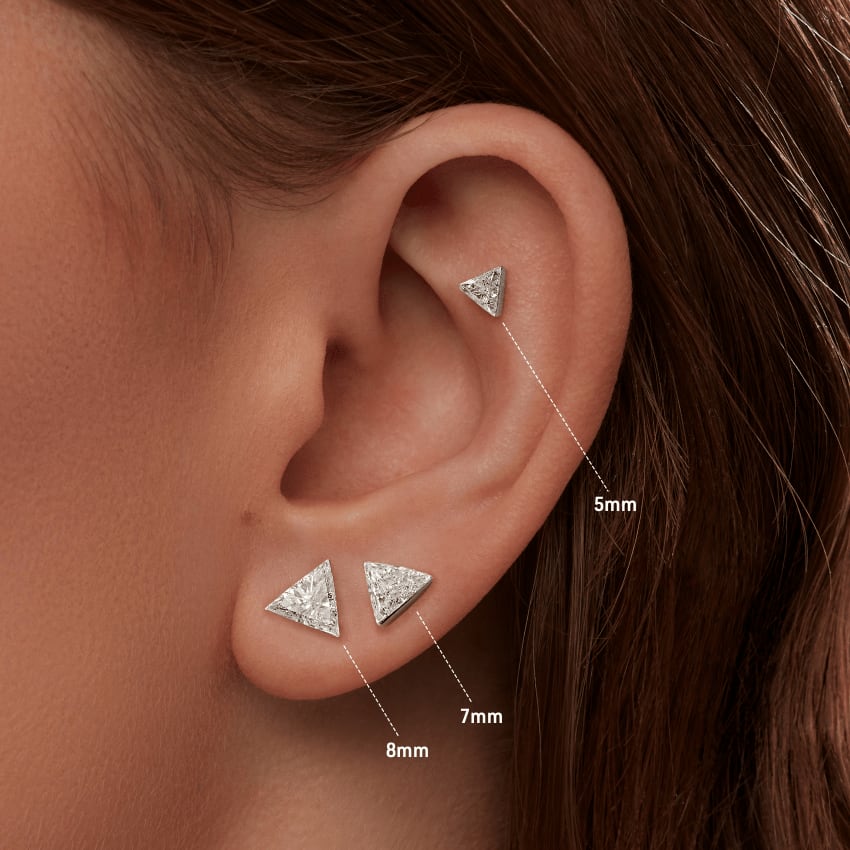 Invisible Set Triangle Diamond Stud Earring White Gold 7mm