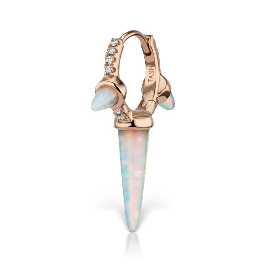 Triple Long Opal Spike Diamond Eternity Hoop Earring Rose Gold 8mm
