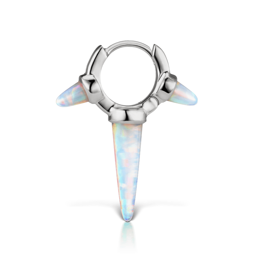 Triple Long Opal Spike Hoop Earring White Gold 6.5mm