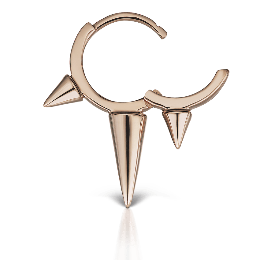 Triple Long Spike Hoop Earring Rose Gold 8mm