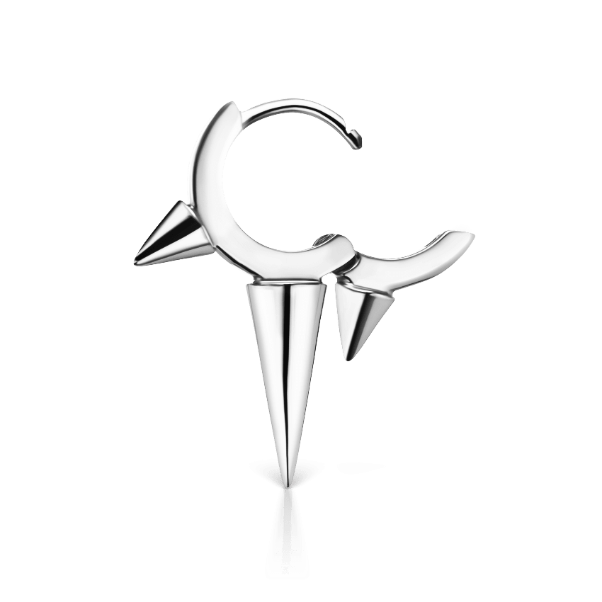 Triple Long Spike Hoop Earring White Gold 6.5mm
