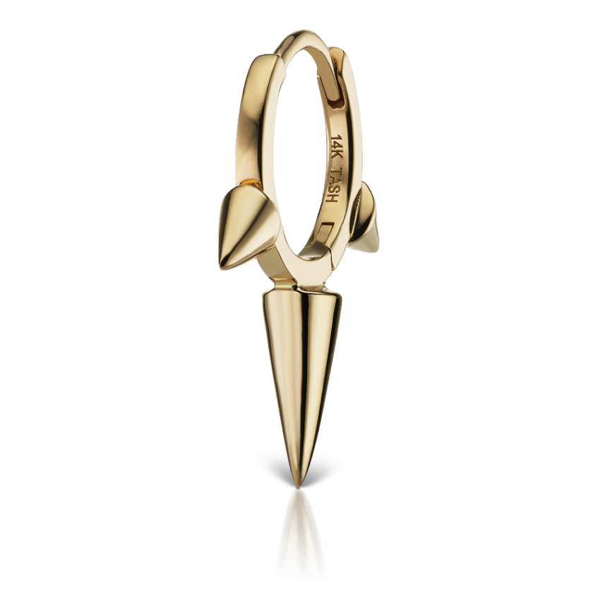 Triple Long Spike Hoop Earring Yellow Gold 9.5mm