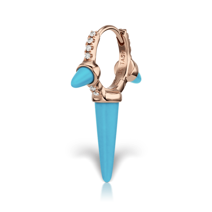 Triple Long Turquoise Spike Diamond Eternity Hoop Earring Rose Gold 8mm