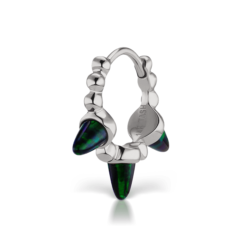 Triple Short Black Opal Spike Granulated Hoop Earring