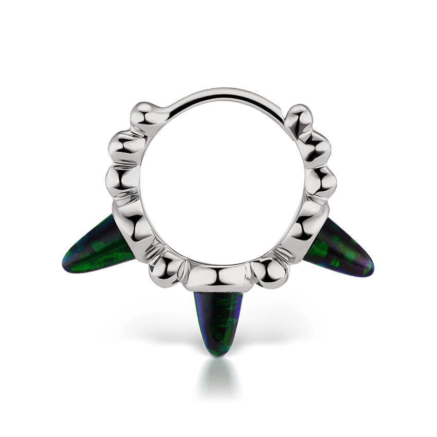 Triple Short Black Opal Spike Granulated Hoop Earring