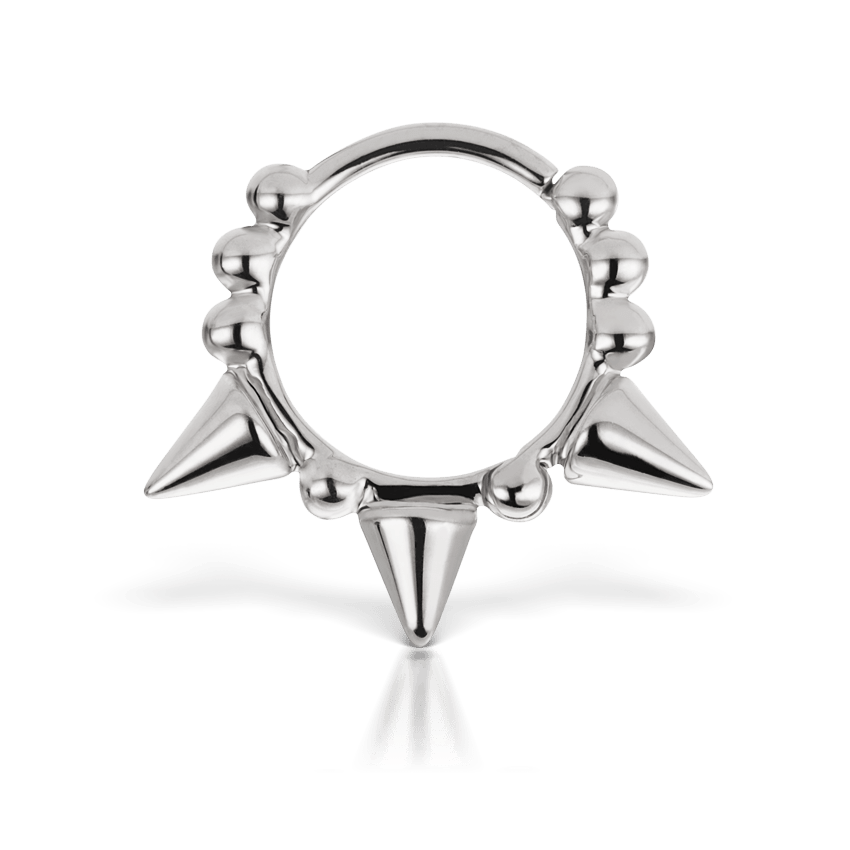Triple Short Spike Granulated Hoop Earring White Gold 8mm