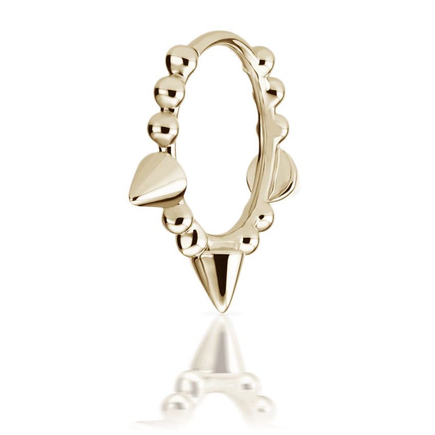 Triple Short Spike Granulated Hoop Earring Yellow Gold 9.5mm