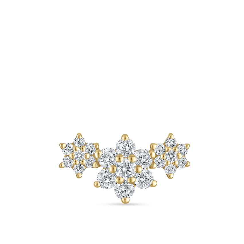 Three Flower Garland Diamond Threaded Stud Earring Yellow Gold