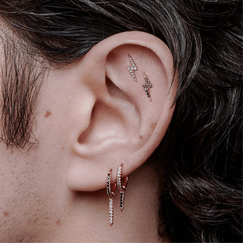 Diamond Lightning Bolt Threaded Stud Earring Rose Gold 11mm