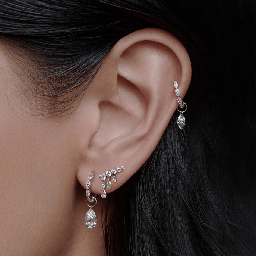 Invisible Set Diamond Marquise Eternity Hoop Earring White Gold 8mm