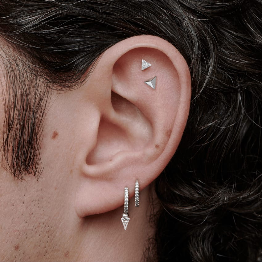 Silhouette Diamond Short Spike Eternity Hoop Earring Yellow Gold 8mm