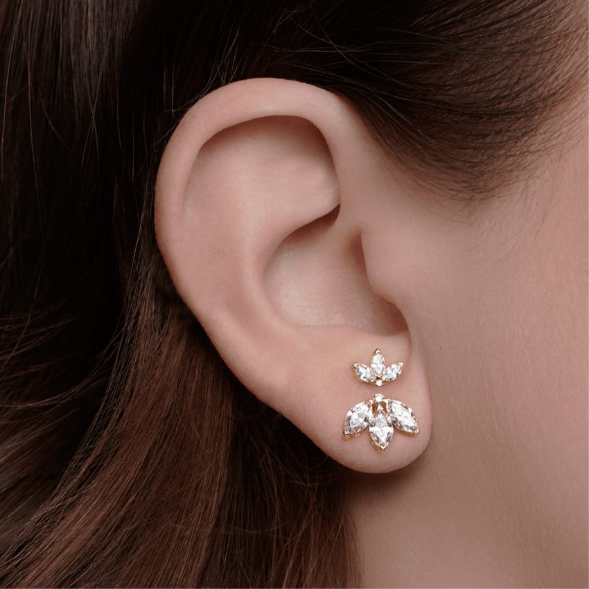 Diamond Engraved Lotus Threaded Stud Earring Rose Gold 4mm