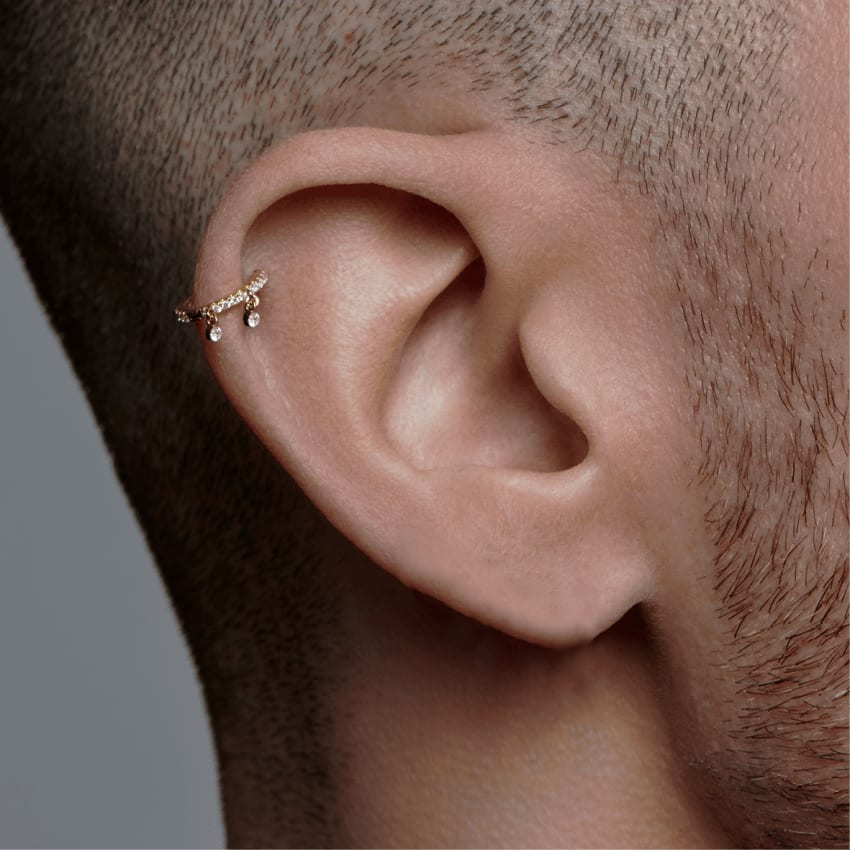 Diamond Eternity Double Dangle Hoop Earring Rose Gold 8mm