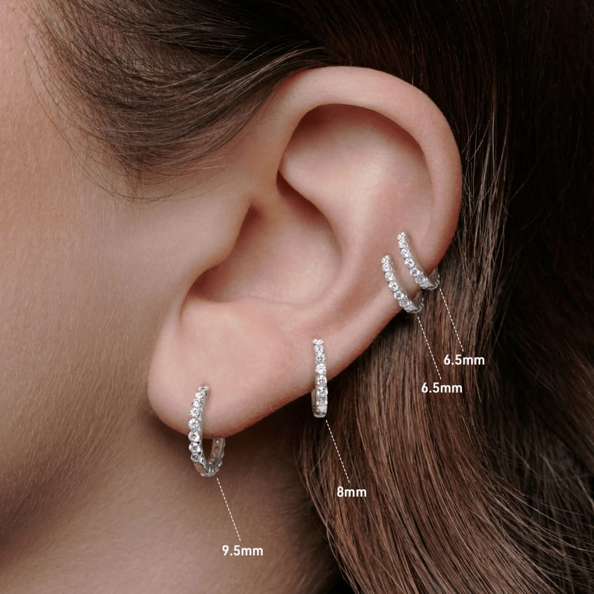 Invisible Set Diamond Eternity Hoop Earring Rose Gold 6.5mm