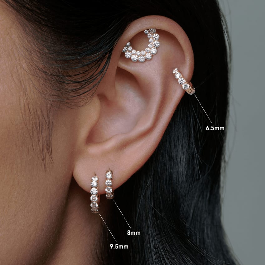 Invisible Set Large Diamond Eternity Hoop Earring Rose Gold 8mm