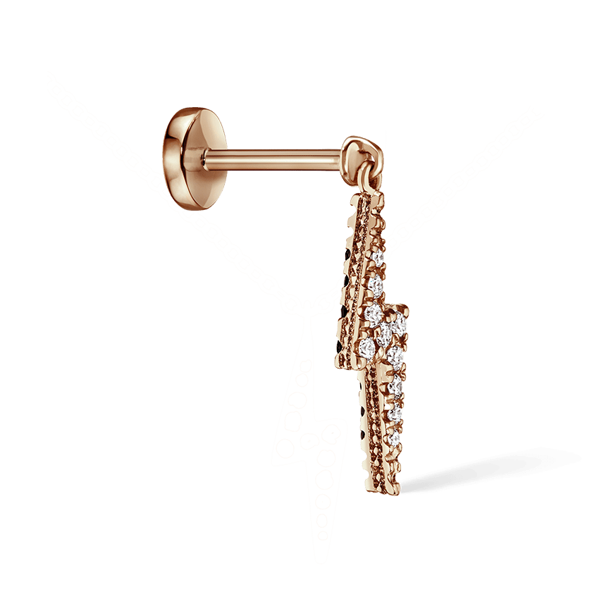 White and Black Diamond Lightning Bolt Threaded Charm Earring