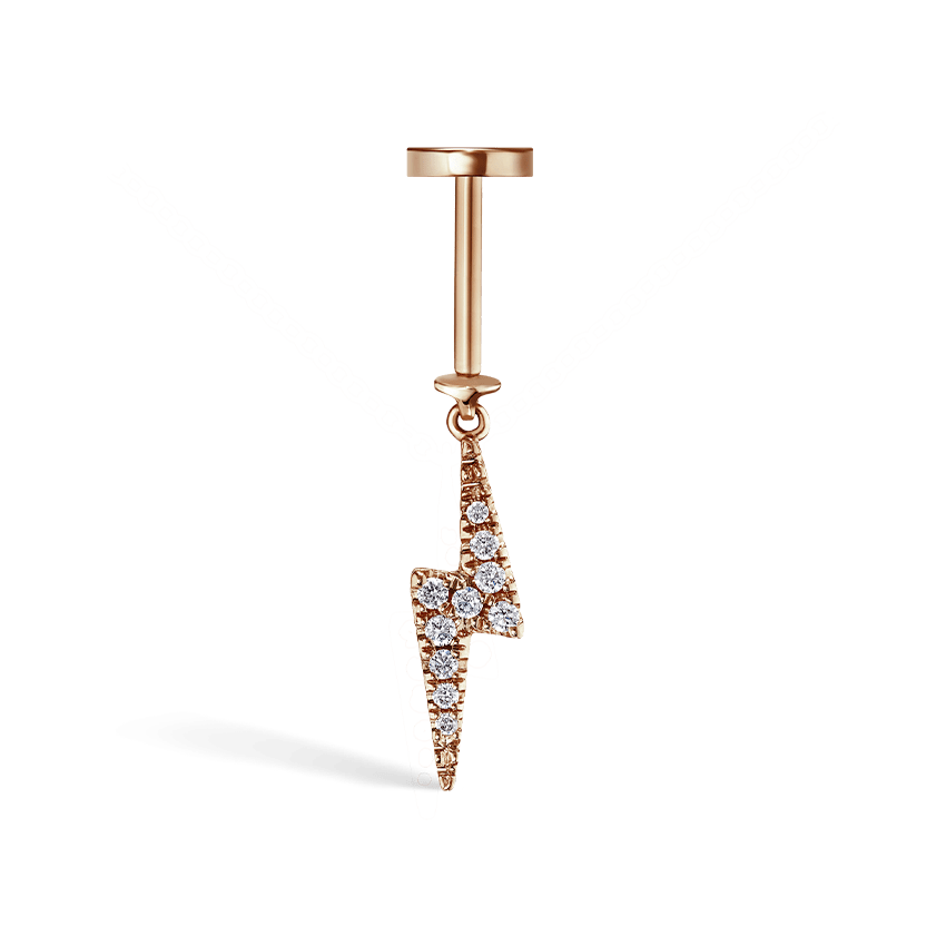 White and Black Diamond Lightning Bolt Threaded Charm Earring Rose Gold