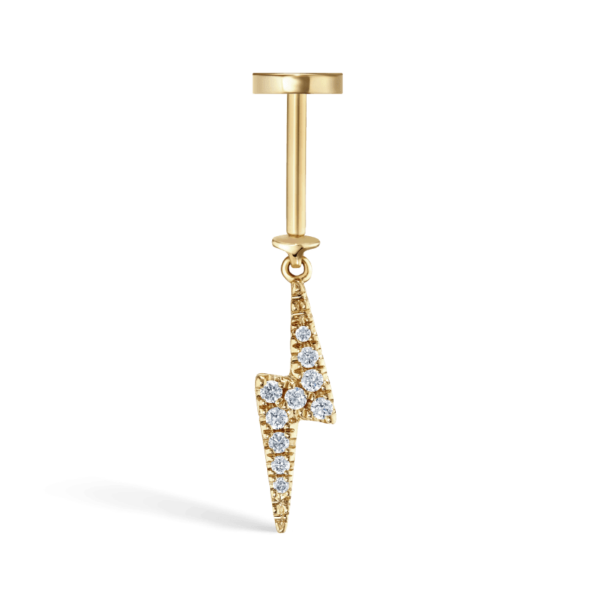 Diamond and Sapphire Lightning Bolt Threaded Charm Earring Yellow Gold