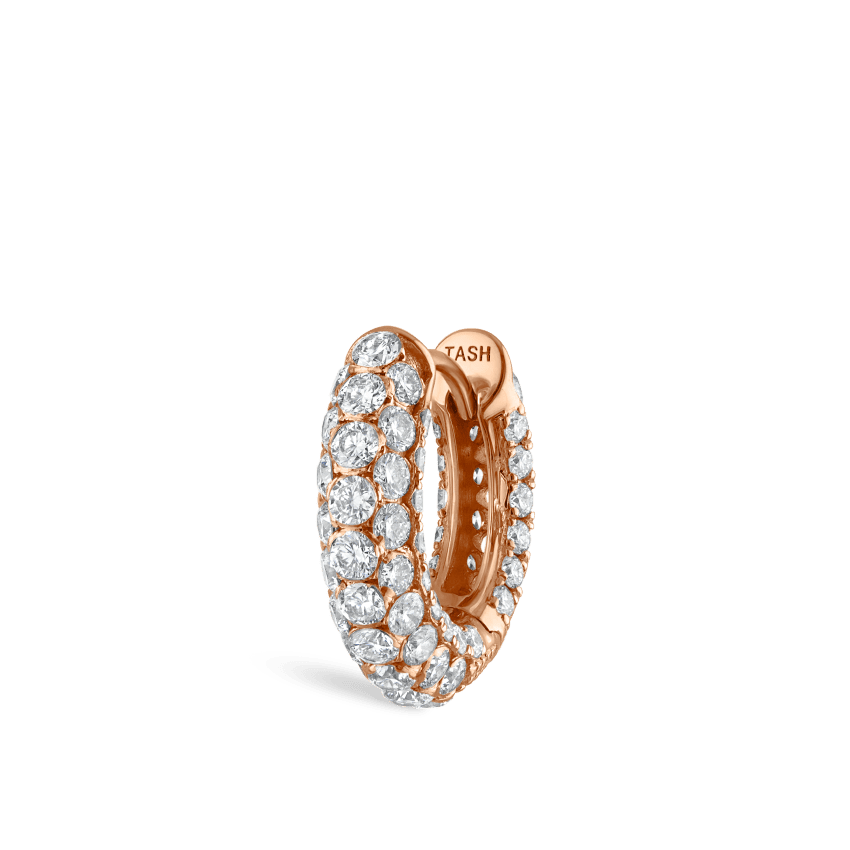 Invisible Set Diamond Three Row Pavé Hoop Earring Rose Gold 8mm