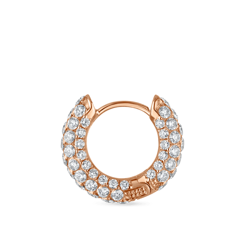 Invisible Set Diamond Three Row Pavé Hoop Earring Rose Gold 8mm