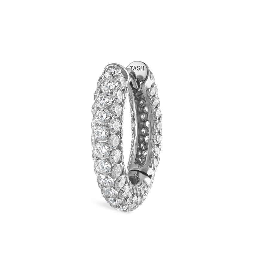 Invisible Set Diamond Three Row Pavé Hoop Earring White Gold 11mm